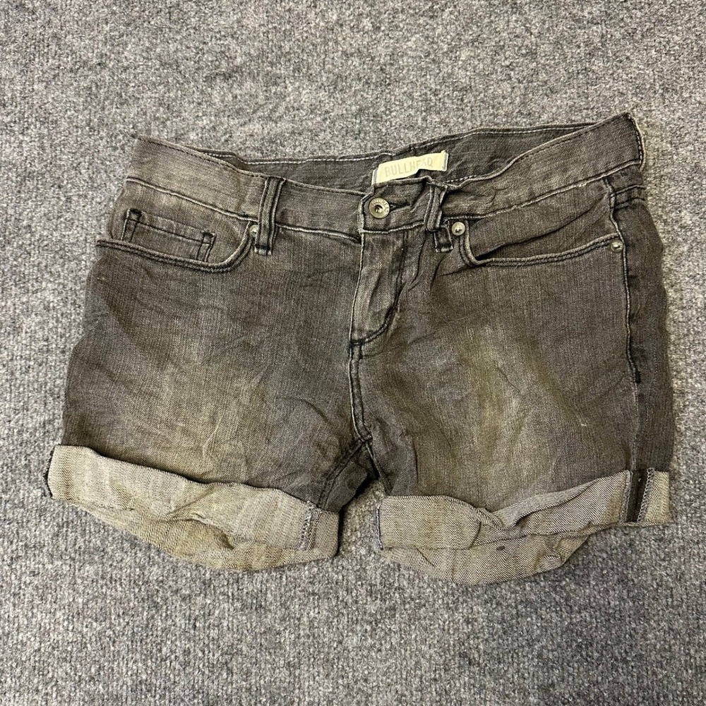 Bullhead Shorts Womens Size 1 Black Faded Denim Cuffed Low Rise Casual Stretch